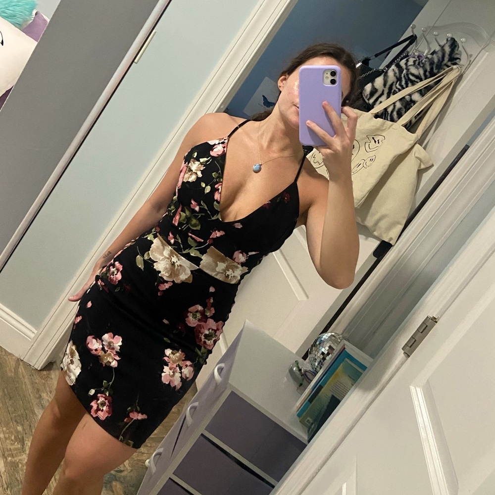 Bodycon Black Floral Tank Dress